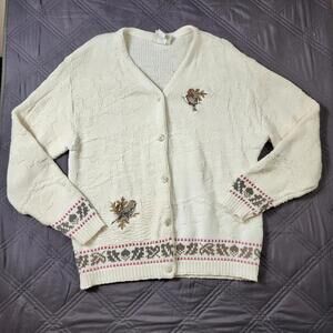 Vintage 90s Northern Reflections Cardigan Sweater Women Large Birds Cottage Knit